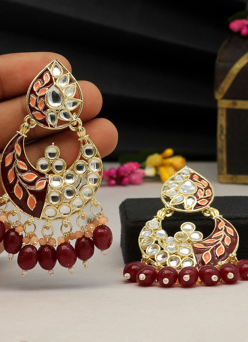 Meenakari Work Square Shaped Ghunghru Mogra Pearl Stud with Handpainted  Mogra Fitted Jhumka Earring for Women and Girls. | K M HandiCrafts India