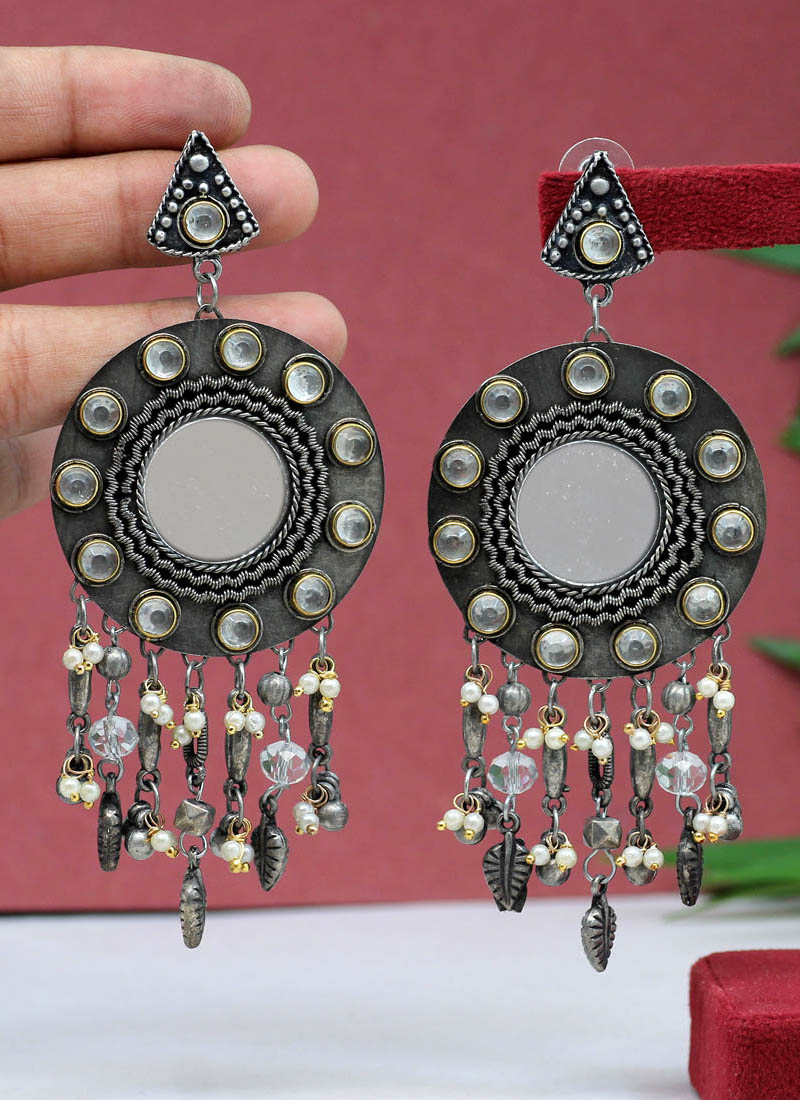 Jewellery Oxidised Chandbali Earrings for Womens Online at Silvermerc |  GME_3344 – Silvermerc Designs