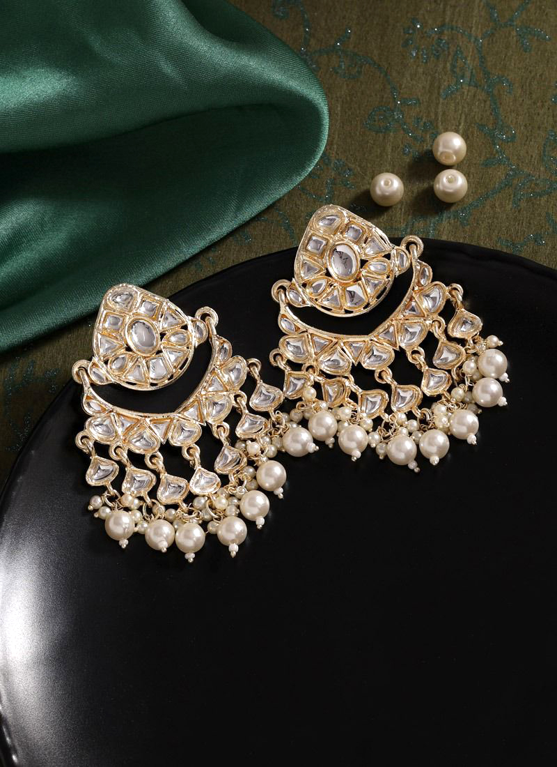 Polki Earrings Kundan Jewelry Online with hanging Jhumki - Reeya LifeStyle