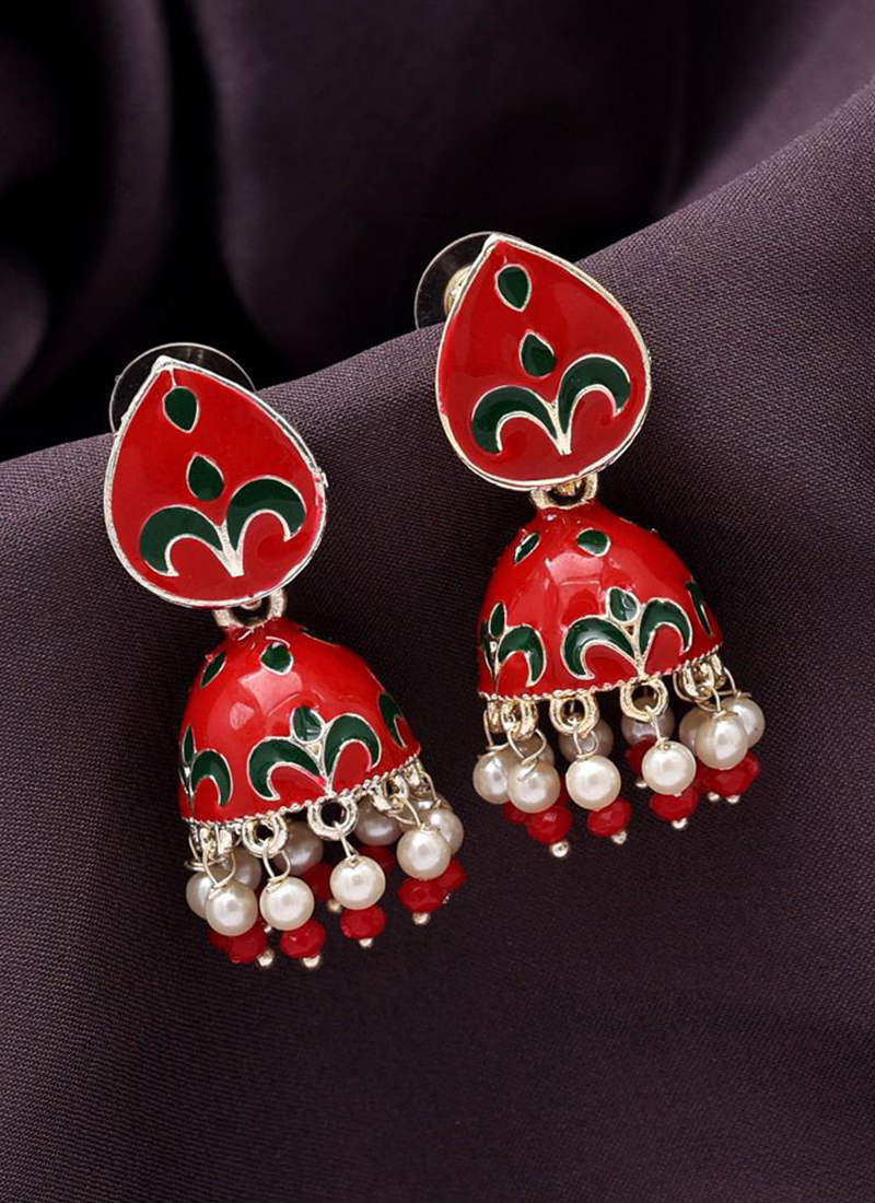 Buy JEWELZ Maroon Color And Gold Plated Earrings | Shoppers Stop