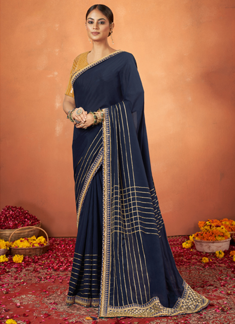 Off White And Blue Unstiched Blue Crepe Sarees, Machine Made at Rs  650/piece in Bengaluru