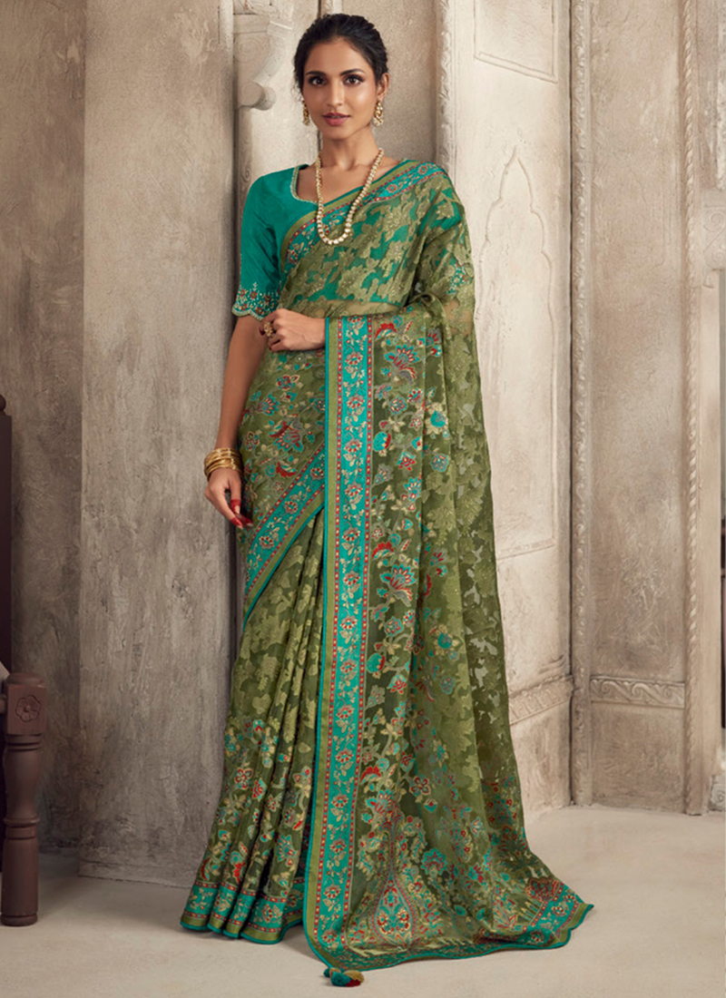 Buy Green Faux Georgette Bandhani Saree Online