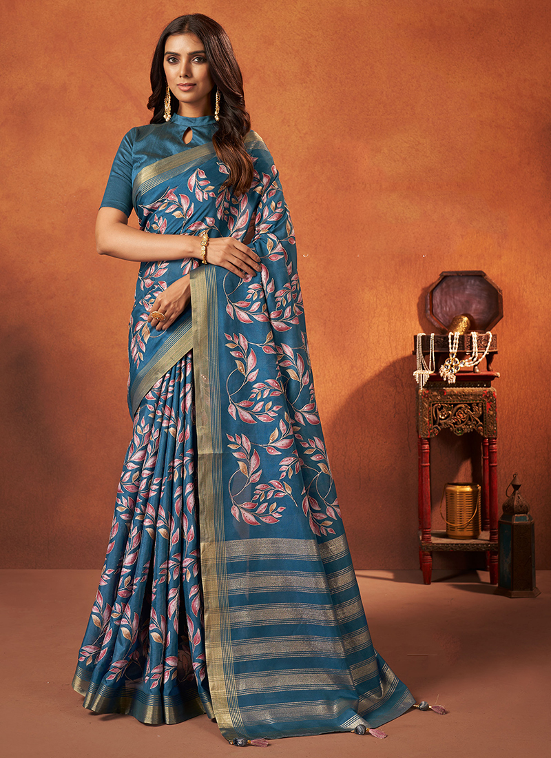 Party Wear Elegant And Classy Navy Blue Golden Border Cotton Silk Saree  With Blouse Piece at Best Price in Nagpur | Mohammad Sahib