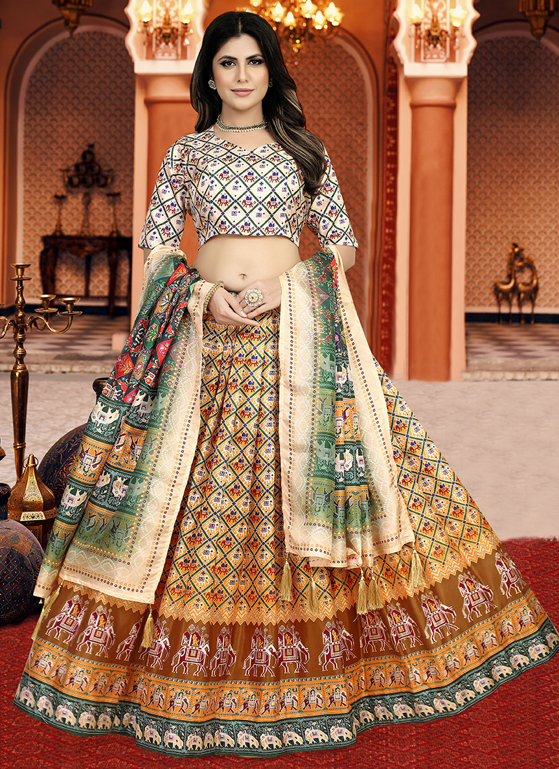 Buy Peach Banarasi Silk Embroidery Work Wedding Wear Lehenga Choli Online  From Surat Wholesale Shop.