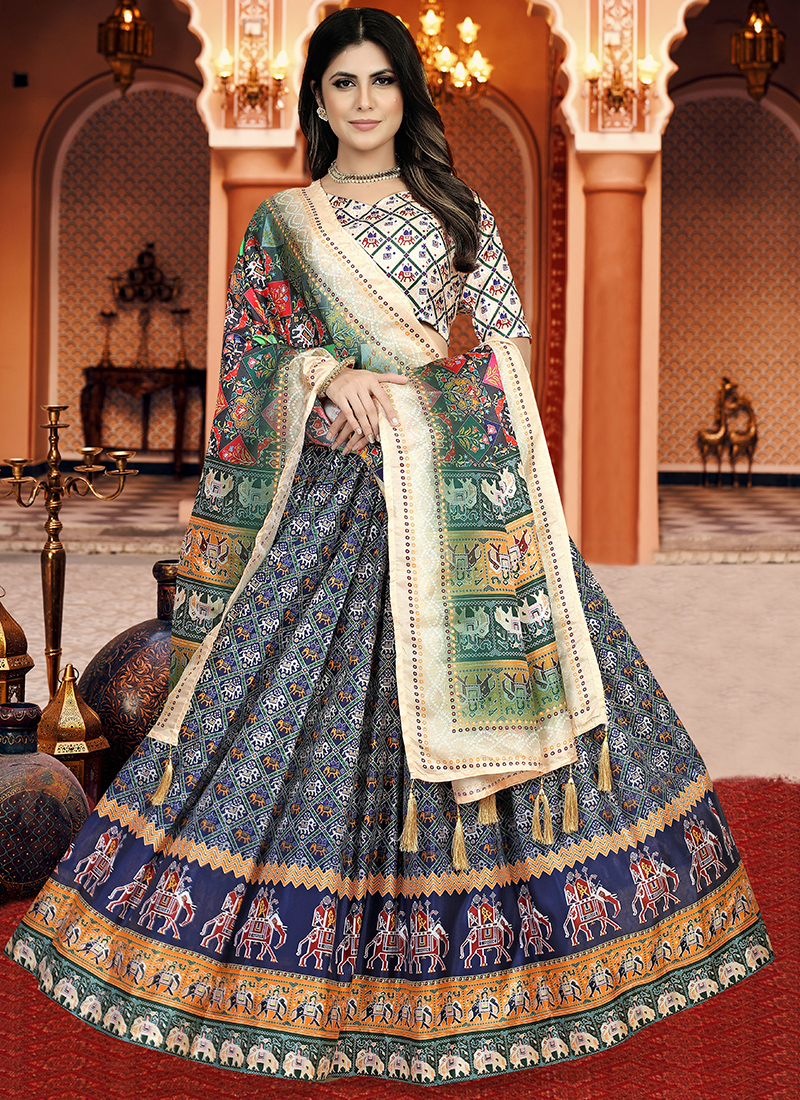 Multicolor Heavy Digital Printed vaishali Silk Party Wear Lehenga Chol –  ajmera-retail