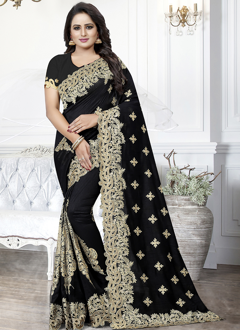 Sequinned Georgette Saree in Black : SJN7576