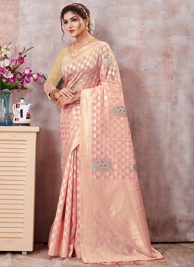 Buy Traditional Wear Pink Weaving Cotton Saree Online From Surat Wholesale  Shop.
