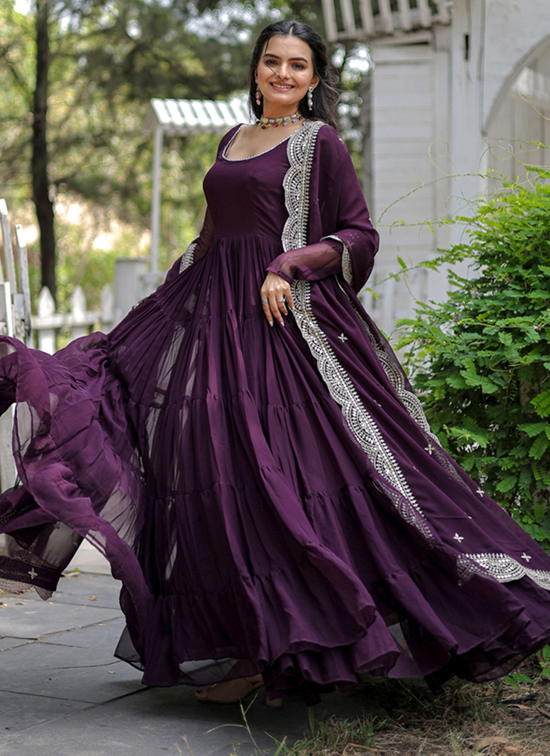 $0Lavender Banarasi Silk Gown and Lavender Banarasi Silk Designer Gown  Online Shopping