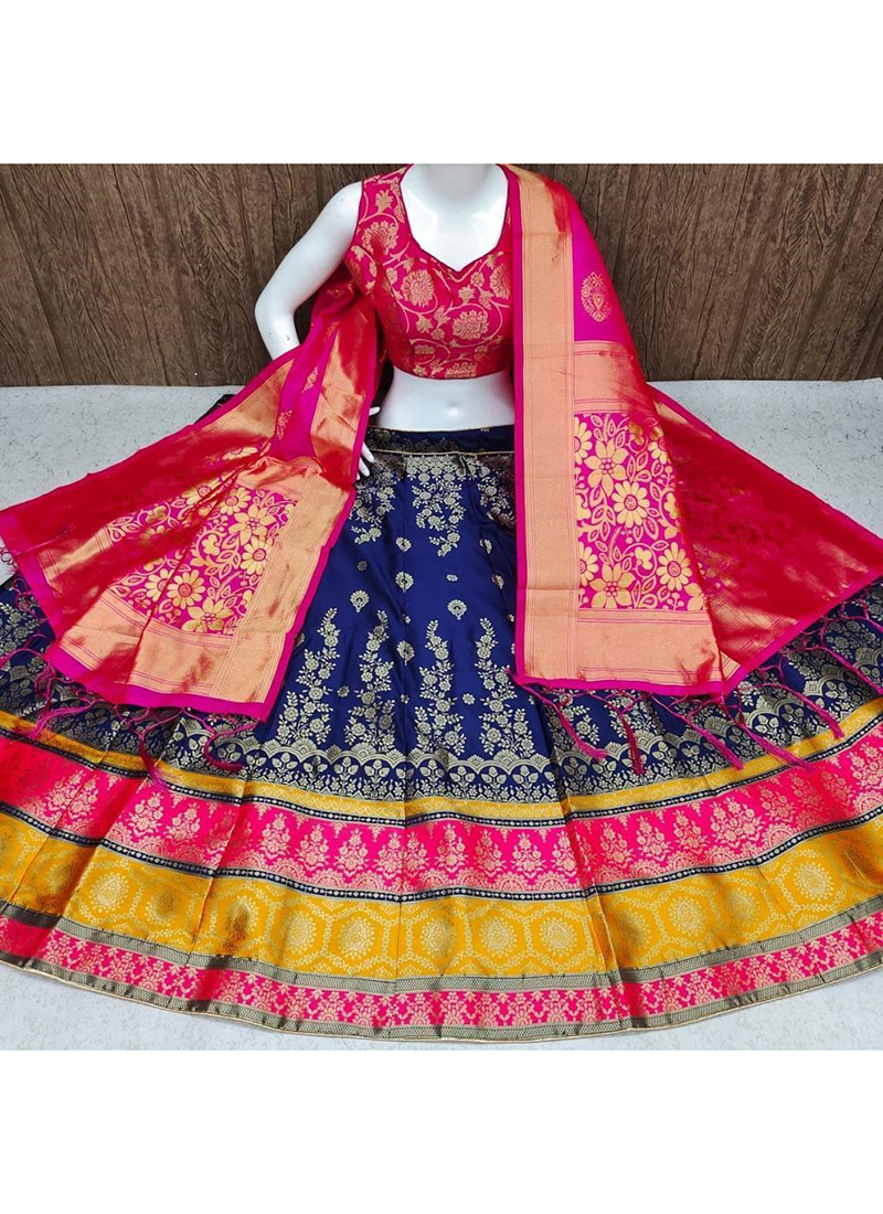 Buy Blue Banarasi Silk Brocade Work A Line Lehenga Choli Festive Wear Online  at Best Price | Cbazaar