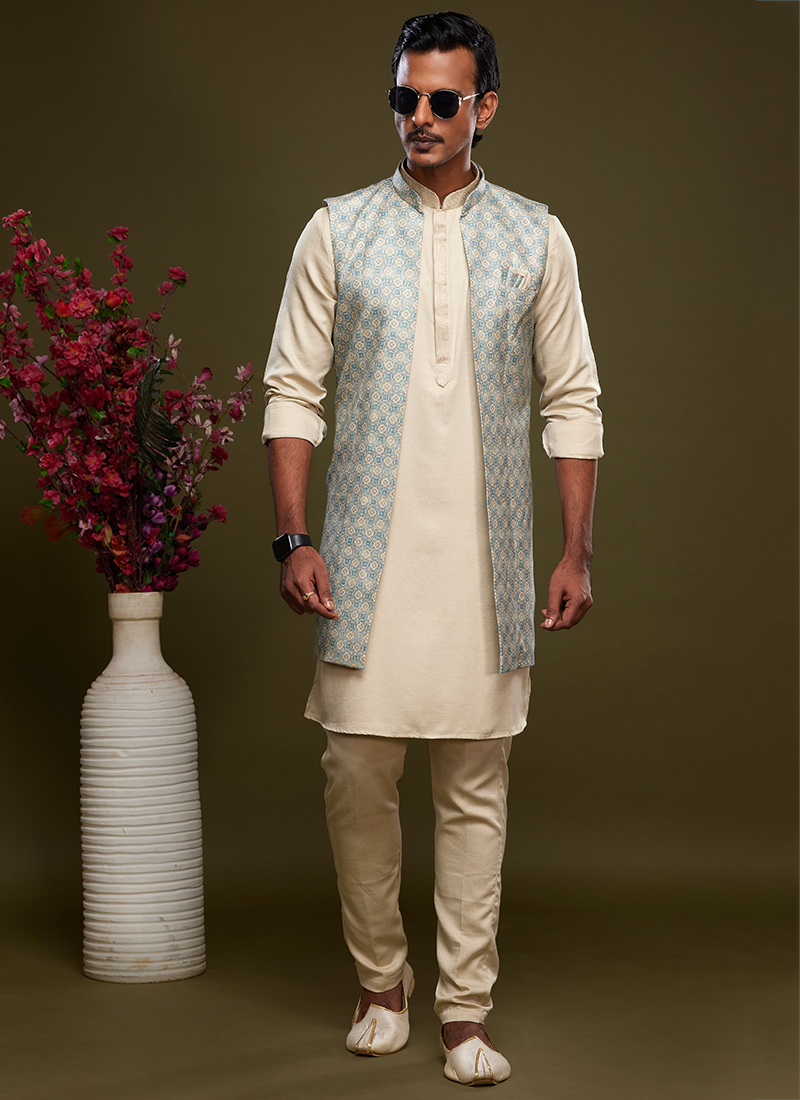 Silk kurta pajama with jacket hot sale