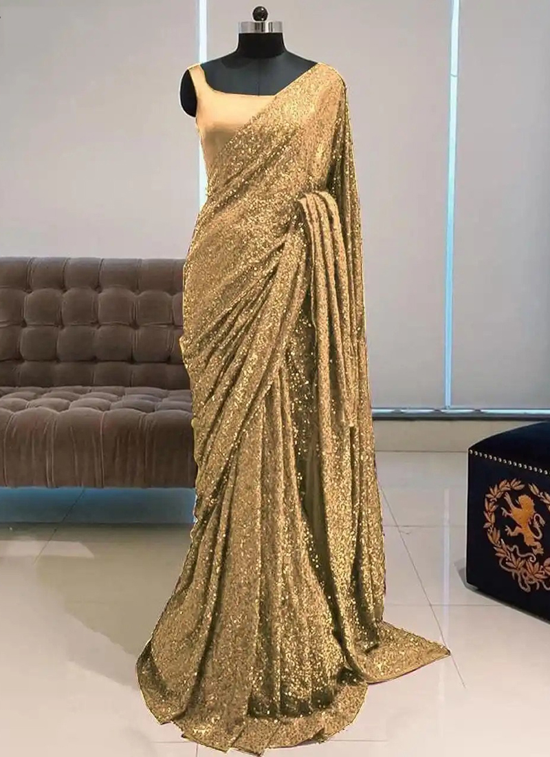 Buy Peach Soft Net Embroidery Bead Round Sequin Saree With Blouse For Women  by Gul By Aishwarya Online at Aza Fashions.