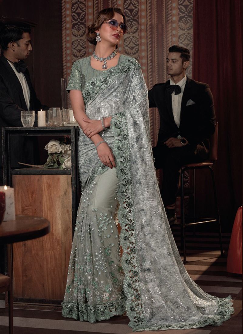 Pista Green Net Saree – Sree Fabrics