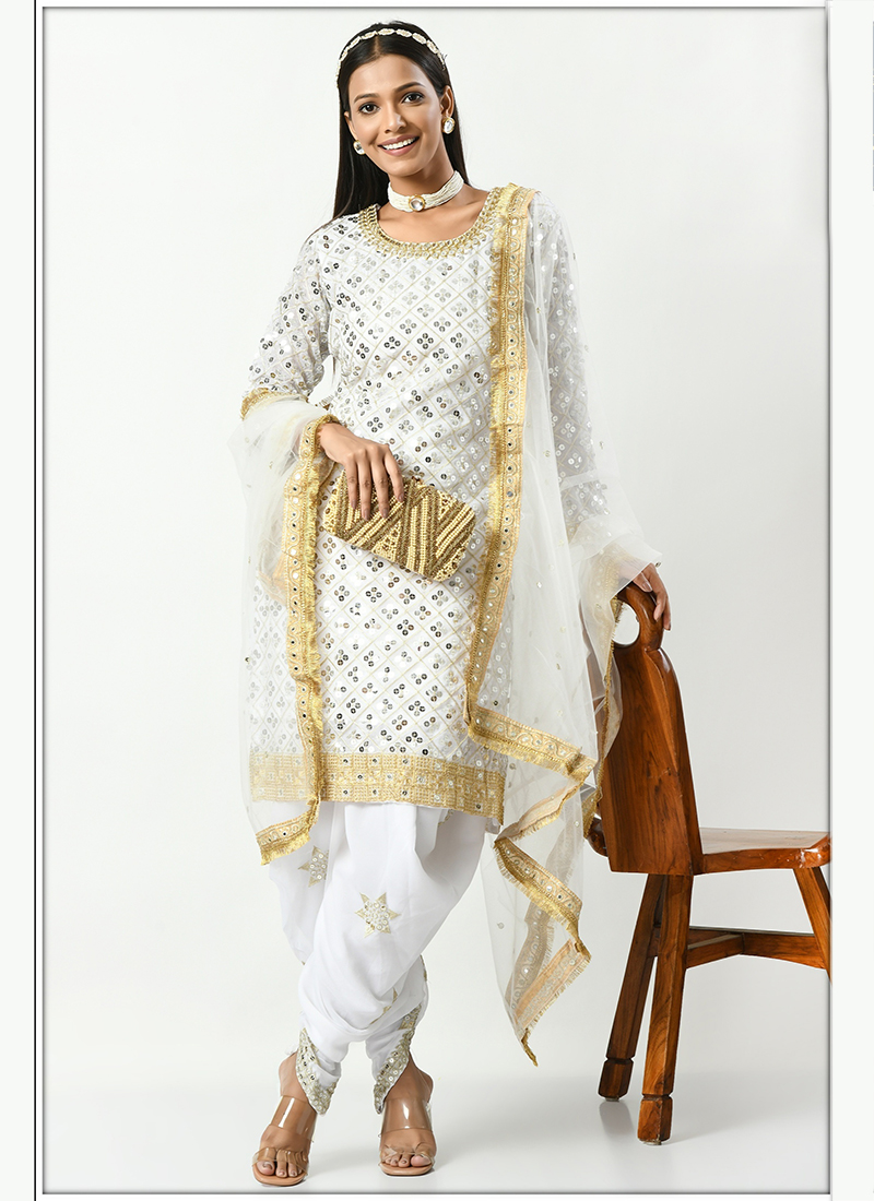 Cream Banglori Silk Readymade Patiala Suit 238712