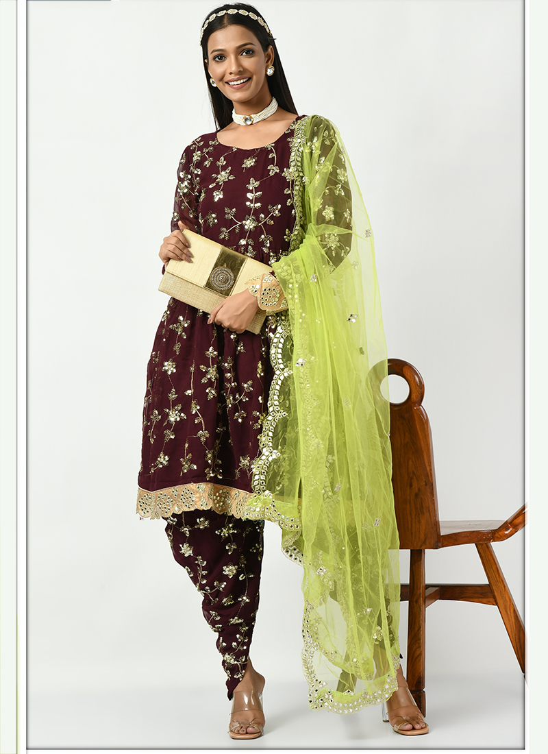 Buy Wedding Wear Wine Sequins Work Faux Georgette Readymade Salwar Suit  Online From Surat Wholesale Shop.