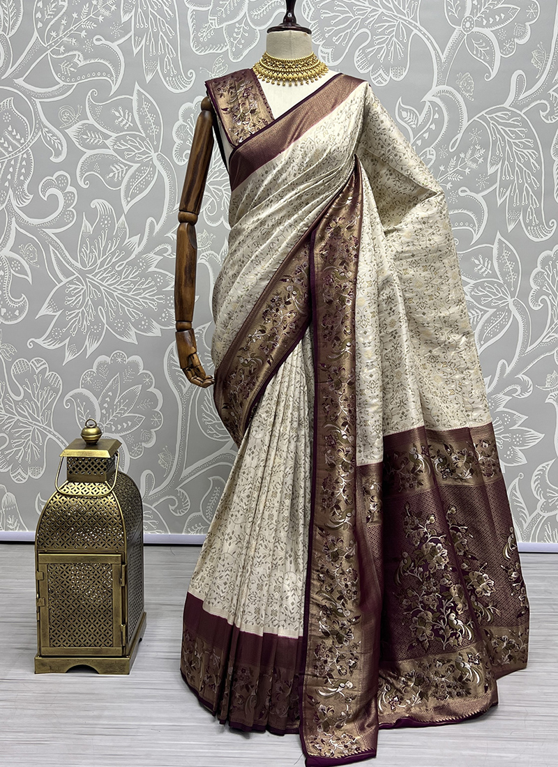 Maroon Woven Art Silk Saree With Blouse - MARUTI - 3181568