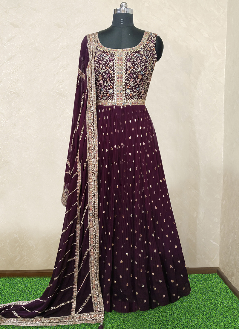 Party Wear Purple and Violet color Chiffon fabric Gown : 1855096