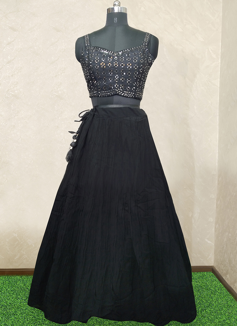 Buy Party Wear Black Hand Work Georgette Skirt And Top With Shrug Online  From Surat Wholesale Shop.