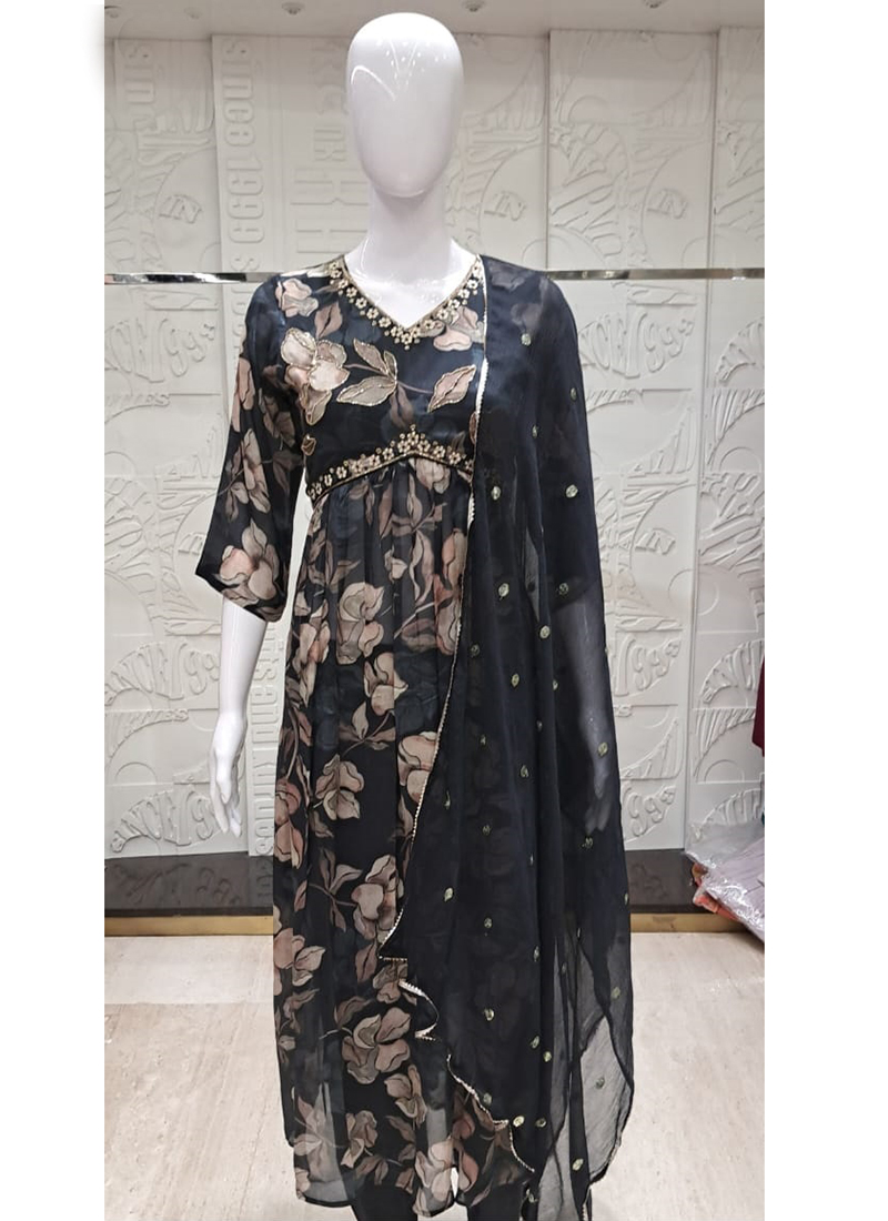 Tradional Wear Black Hand Work Chiffon Readymade Salwar Suit PRAMESH 4