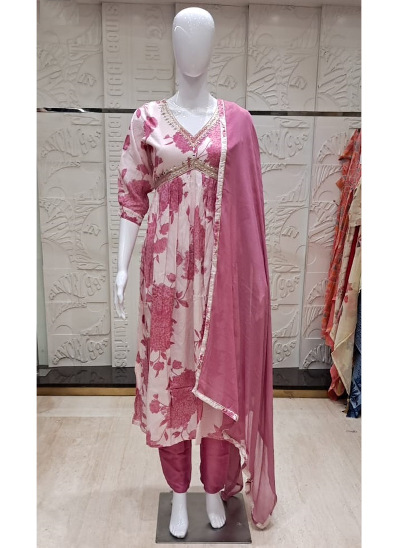 Tradional Wear Pink Hand Work Chiffon Readymade Salwar Suit PRAMESH 7