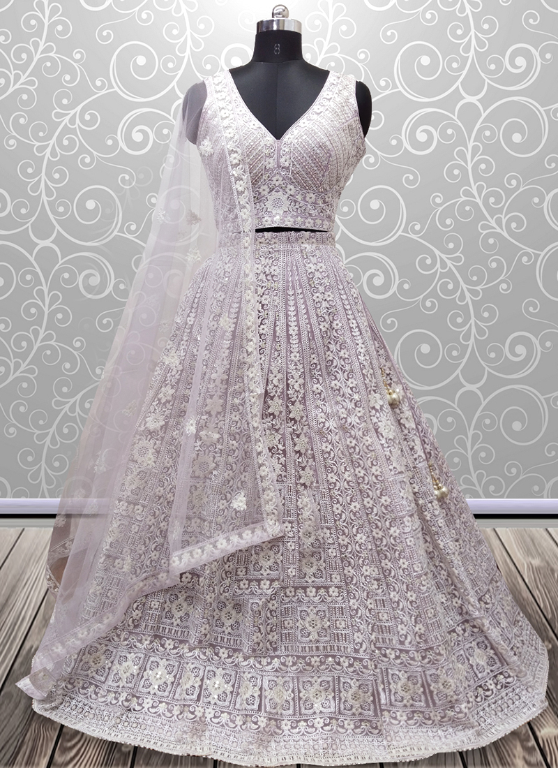 Pastel green color designer lucknowi lehenga choli – Joshindia