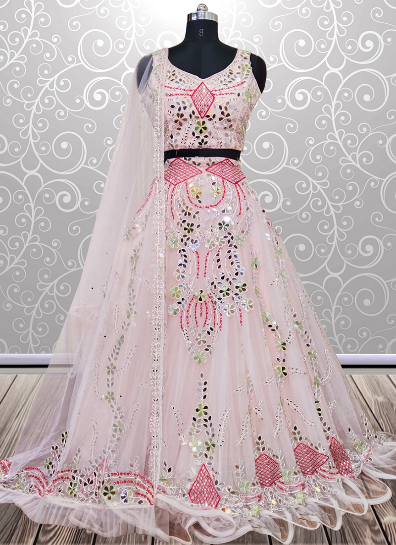 Peach Mirror Work Lehenga Set – Seema Gujral