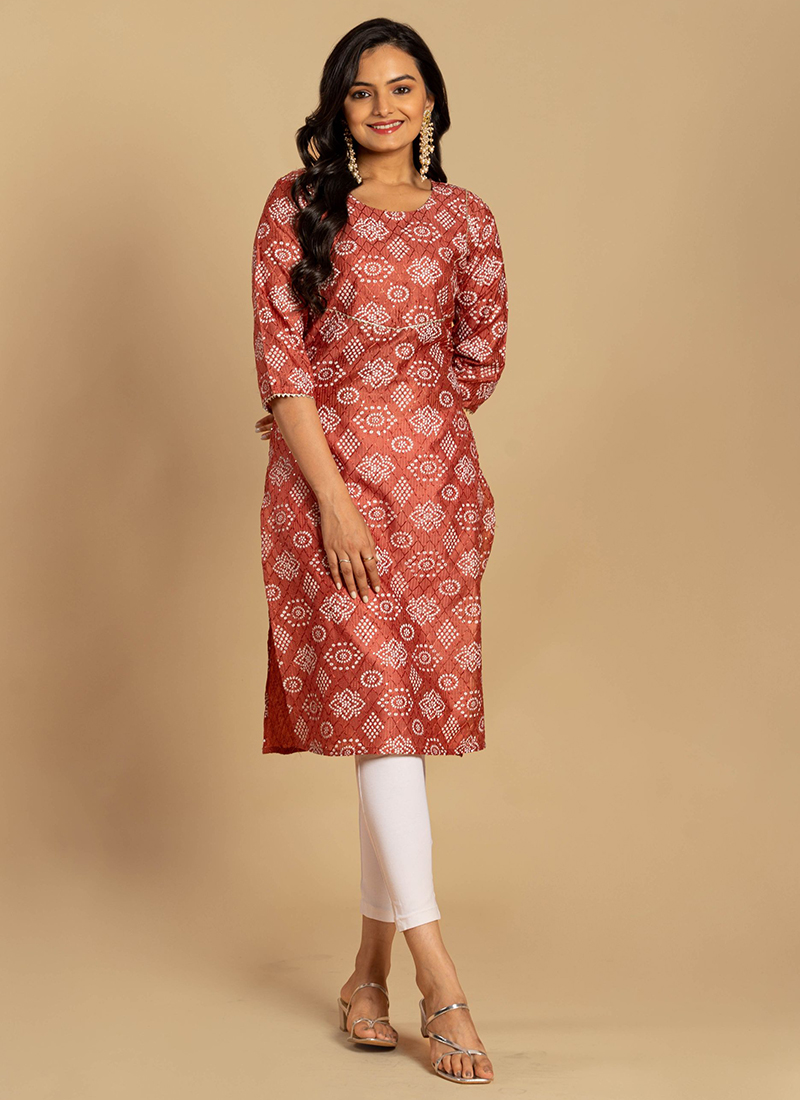 Cotton Orange Bandhani Print Gown | Indian ethnic wear online shopping USA  – Ria Fashions