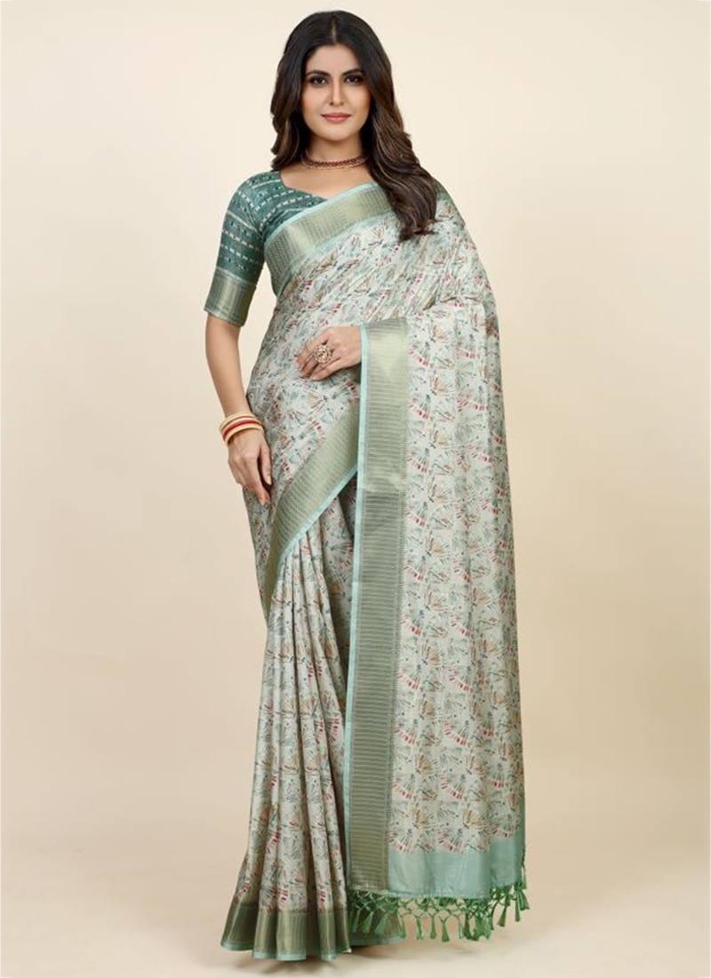 Floral Solid Printed Exclusive Pure kotha Silk Steel Grey Saree with Blouse  Piece - Tavas - 4149490