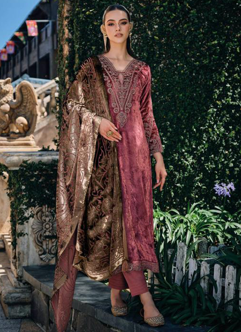 Ibiza Pink Velvet Viscose Velvet Wholesale Designer Winter Salwar Suit  Catalog