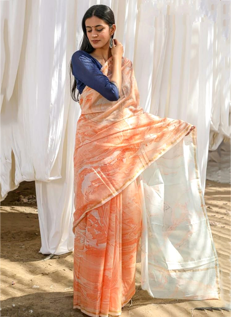 Orange Linen Saree With Woven Pallu 4978SR02