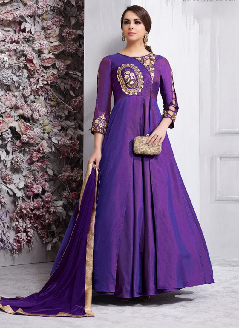 Buy Wine And Gold Party Wear Readymade Soft Tapeta Silk Gown | Gowns