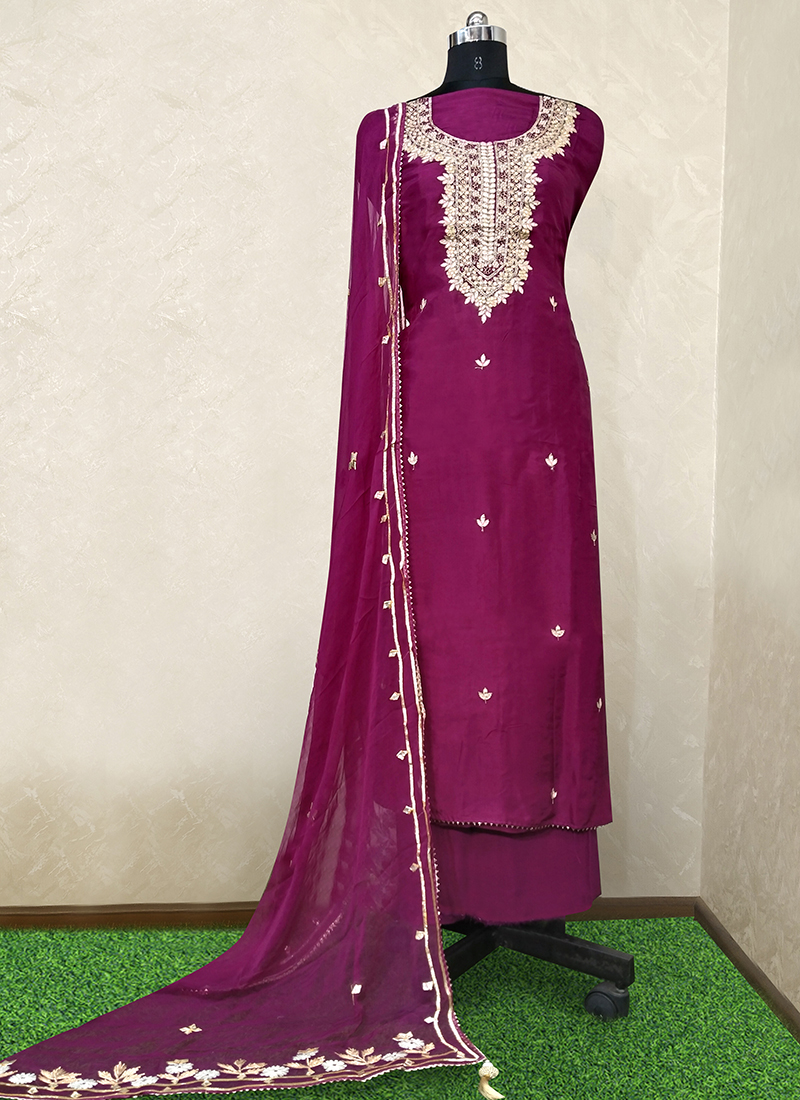 Buy Traditional Wear Purple Gota Patti Work Upada Silk Dress Material Online From Surat Wholesale Shop