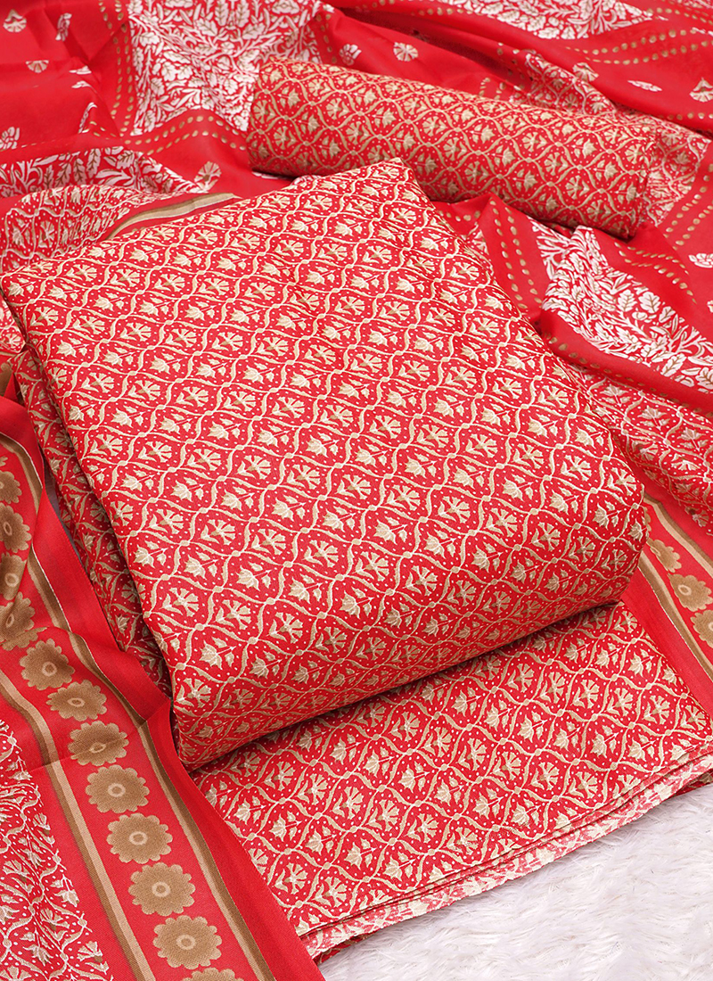 Buy Regular Wear Red Printed Work Cotton Dress Material Online From Surat  Wholesale Shop.