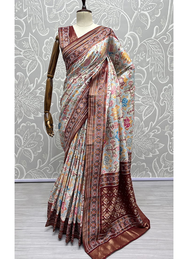 Striped Threadwork Design Blush Red Kanchi Cotton Saree – Sundari Silks