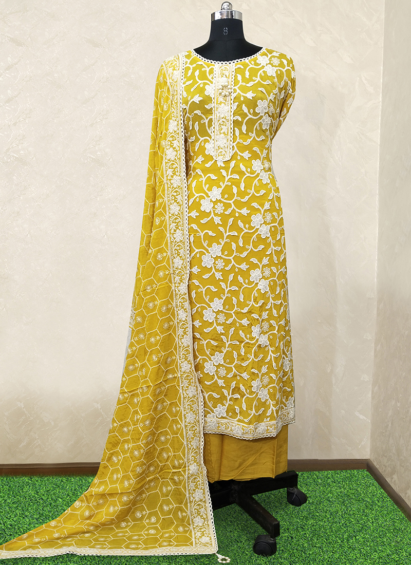 Womens Designer Orange Cotton Partywear Salwar Suit Dress Material For  Womens