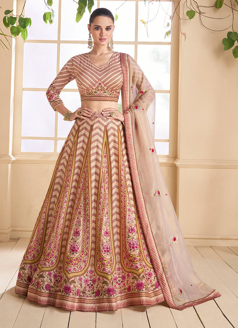 Red Stone Work Lehenga Choli In Silk Latest 2885LG19