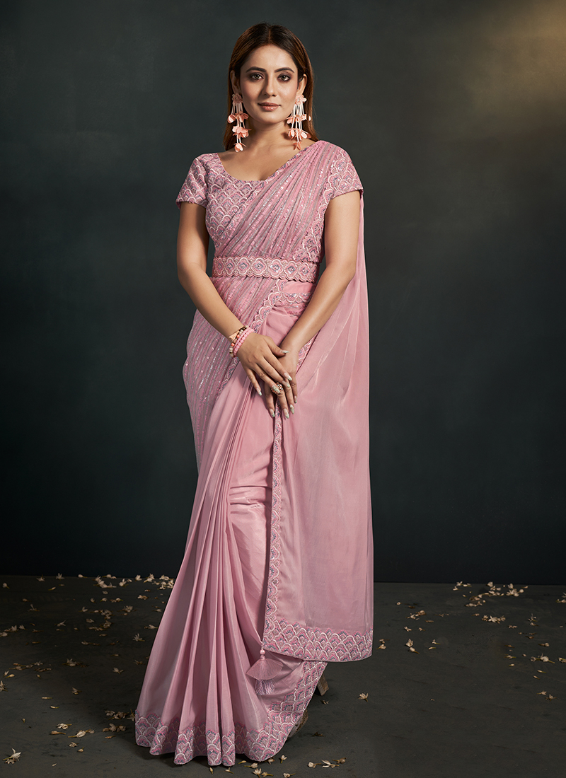 Buy Wedding Wear Light Pink Thread Work Georgette Saree Online From Surat  Wholesale Shop.