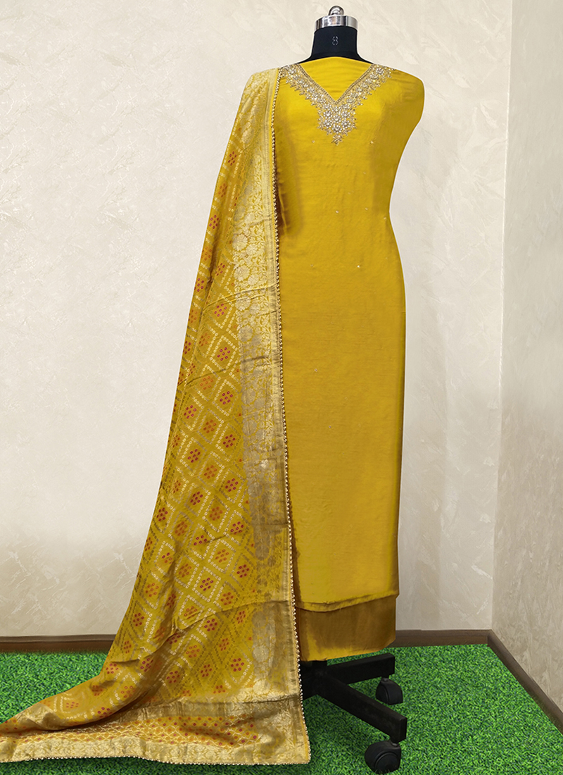 Buy Festival Wear Yellow Hand Work Silk Dress Material Online From Surat Wholesale Shop. Buy Festival Wear Yellow Hand Work Silk Dress Material Online From Surat Wholesale Shop.