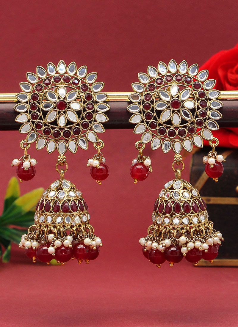 Handmade Red Thread Golden Mirror Earring | FashionCrab.com