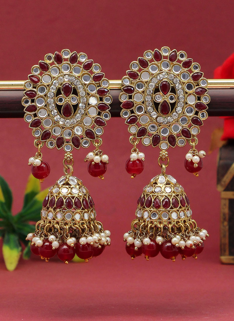 Maroon Color Meenakari Jhumka Earrings