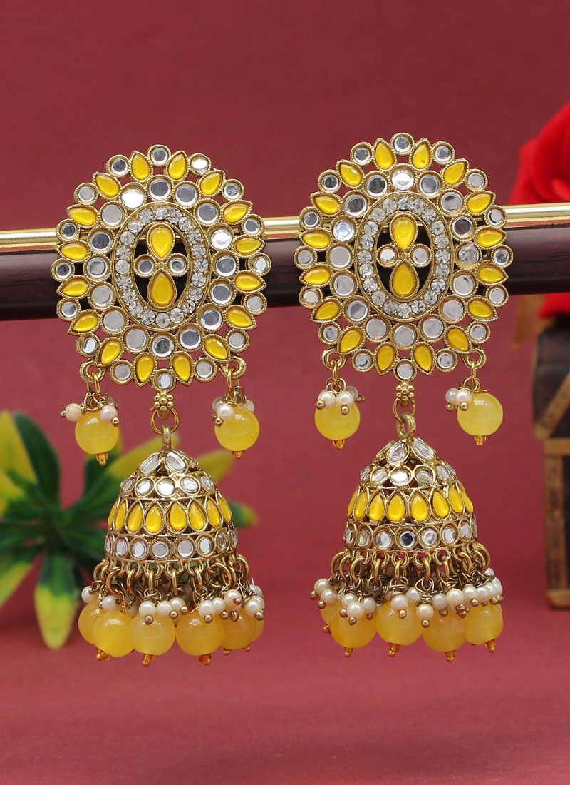 Buy Buy Now Purple Mirror Jhumka Earrings Online From Surat Wholesale Shop.