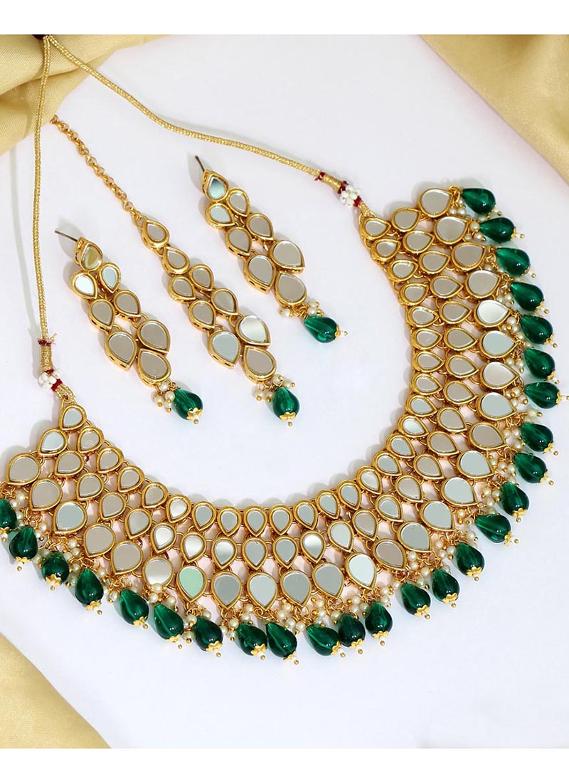 Green Gold Plated Kundan Necklace/ Kundan Necklace Set/ Ethenic Jewelry Set/  Green Kundan Necklace With Jhumka Earrings/ Necklace Set - Etsy