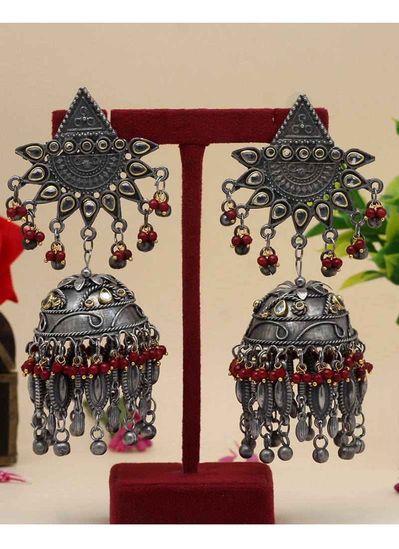 Indian Jhumka Gypsy Jewelry Sliver Boho Vintage Ethnic Oxidized Earrings Big  Hollow Dangle Hanging Earrings For Women Afghan - AliExpress