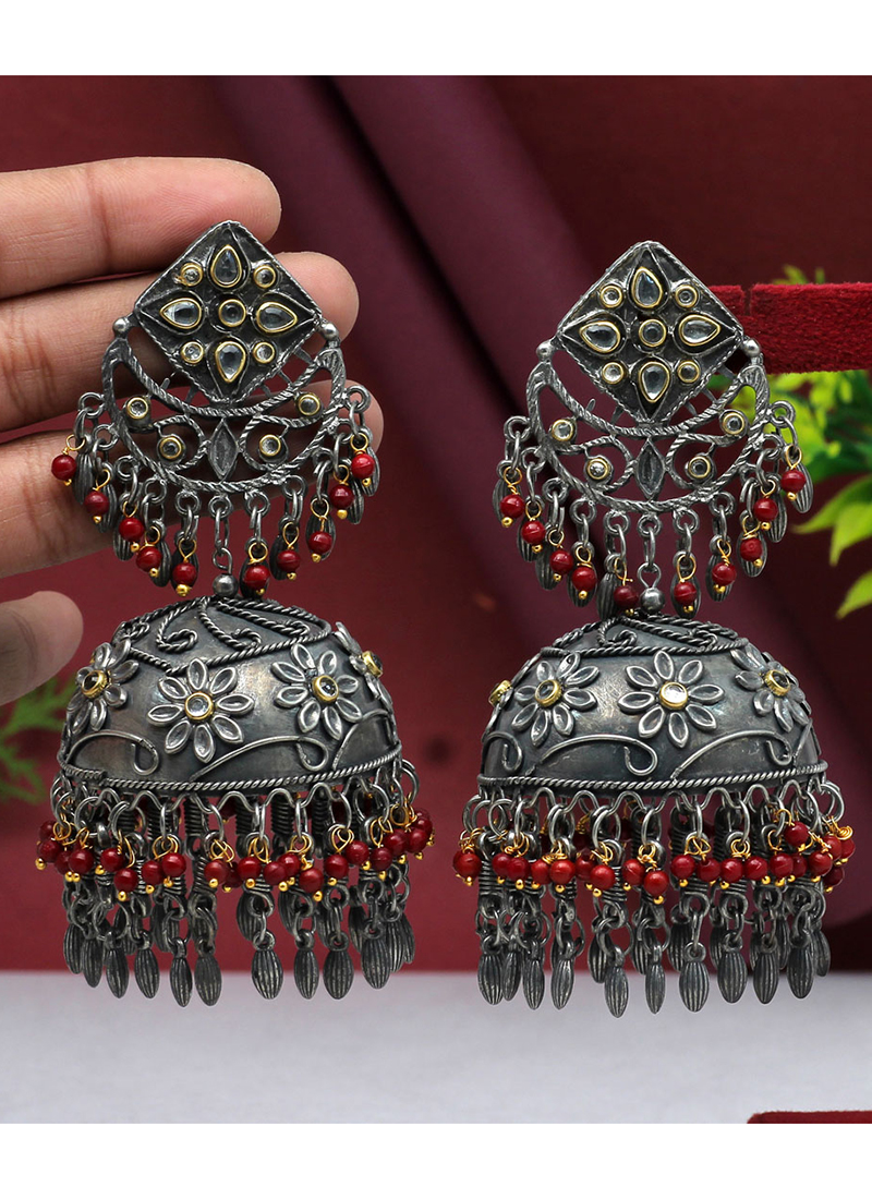Oxidised Silver Plated Circle Big Jhumka Jhumki Earrings women #080 | eBay