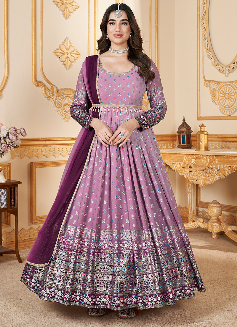 Buy Magenta Faux Georgette Metalic Foil Printed Wedding Wear Gown With  Dupatta Online From Surat Wholesale Shop.