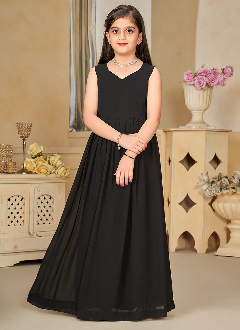 Girls Dresses 7-16 Party Wear Latest Model Dress For Childrens Buy Black  Faux Georgette Digital