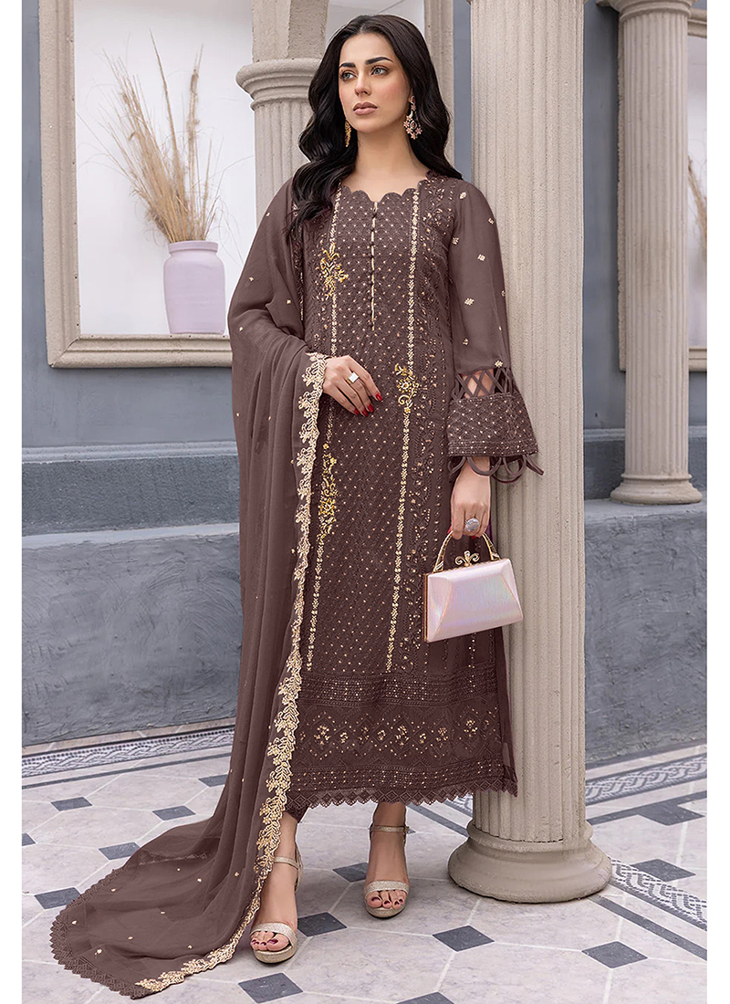 Buy Brown Georgette Embroidery Work Eid Wear Pakistani Suit Online From  Surat Wholesale Shop.