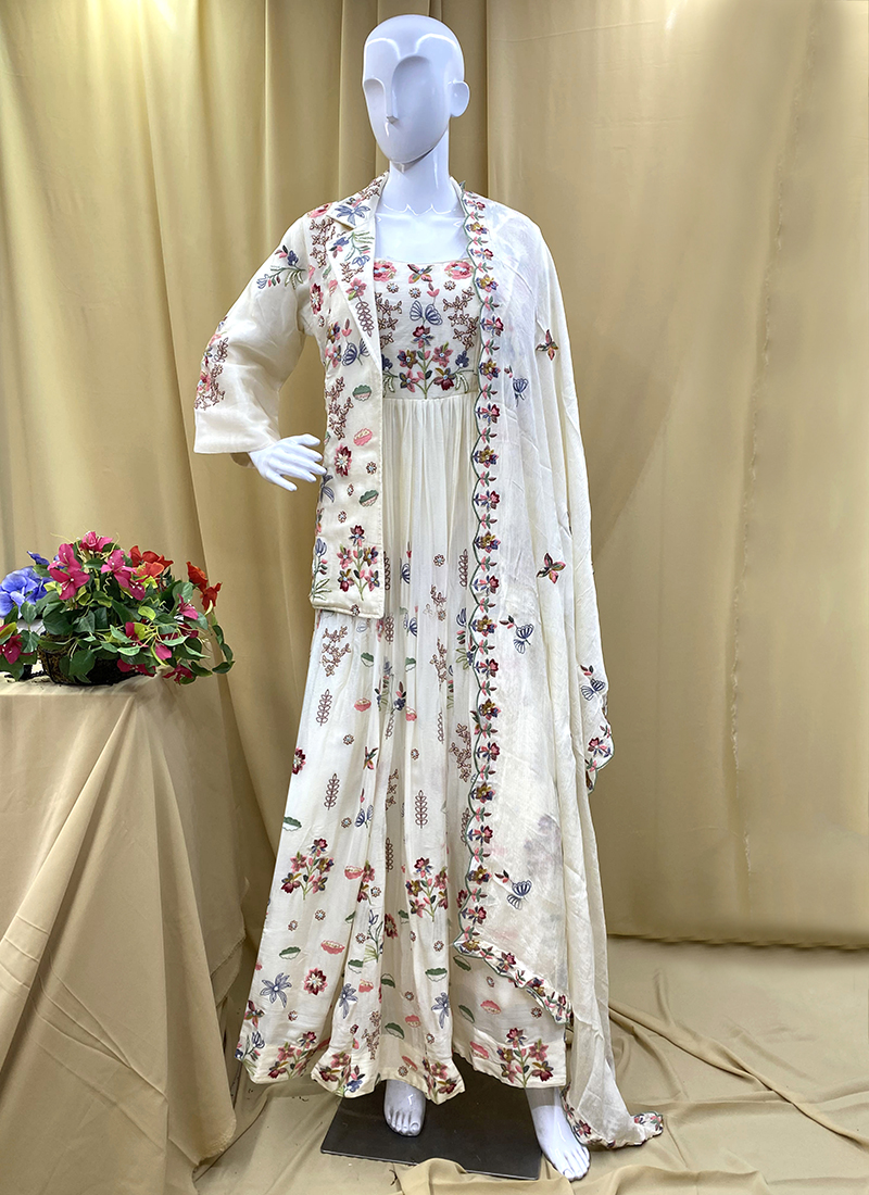 sachin and babi light blue dress Buy White Printed Chiffon Anarkali Suit Set With Dupatta Online in USA at  $45.00
