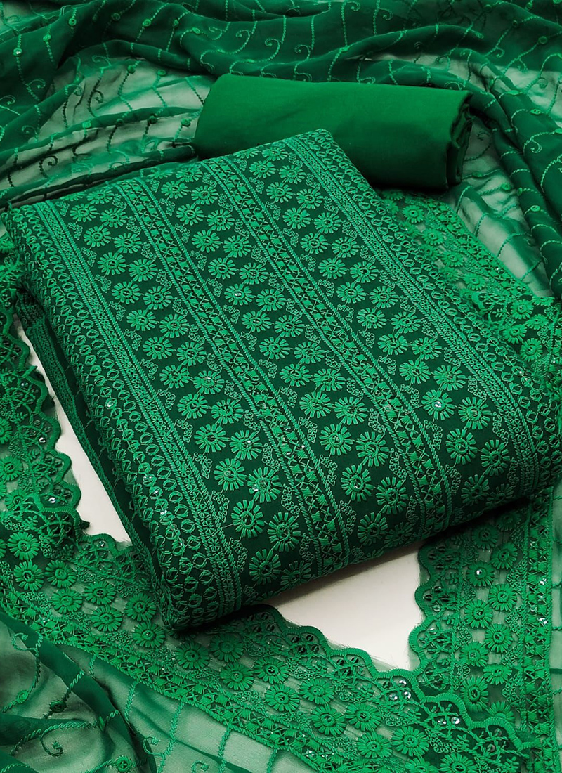 Buy Green Georgette Chikankari Work Festival Wear Dress Material Online  From Surat Wholesale Shop.