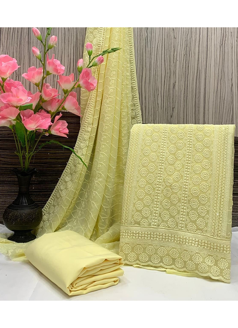 golden colour dress material Banarasee Salwar Kameez Cotton Silk Gold Zari Jaal Woven Fabric-Off wh