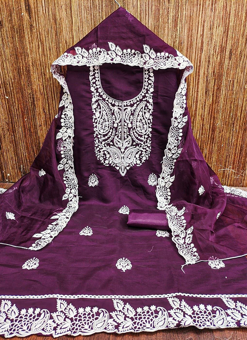 Buy Wine Pv Chanderi Cotton Thread Work Traditional Wear Dress Material  Online From Surat Wholesale Shop.